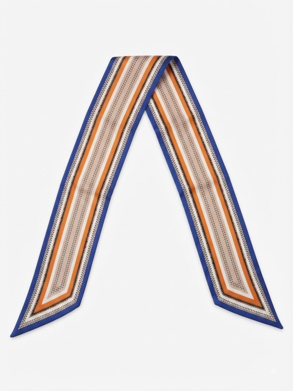 Extree Long Silk Feel Scarf Striped Geometric Blue Orange Tan Twilly Neck Ribbon